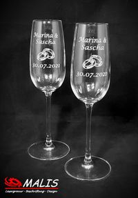 Sektglas mit Lasergravur Hochzeit Ringe Name Datum geschenkidee lasergravur personalisiert