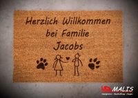 Fu&szlig;matte aus Kokosfasern mit Hundepfote und Katzentatze Familie Jacobs